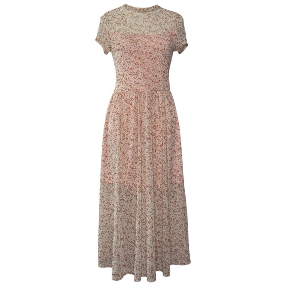 |EUC| AUW Vintage Inspired Short Sleeve Mesh Overlay Floral Dress